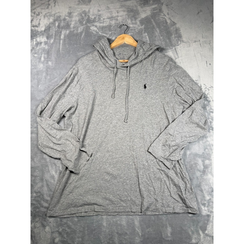 Polo Ralph Lauren Hoodie Men XL Heather Gray Pony Logo Drawstring Waist Pullover